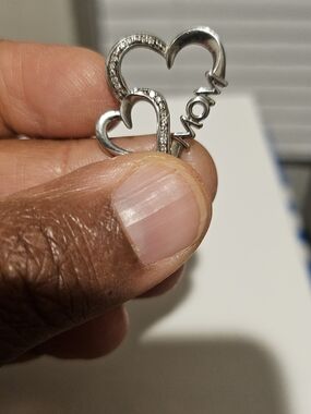 MOTHER'S DAY Sterling Silver 'Mom' Double Heart DIAMOND Pendant - Silver